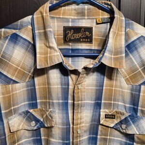 Howler Brothers Blue/Yellow Plaid H Bar B Snapshirt (XL)